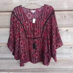🆕 Maurices Red Metallic Floral Kimono Sleeve Blouse
